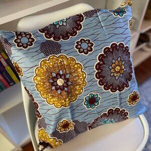 LC By JIDS African Inspired Blue flower Pillow Cover- Blue, Brown and Golden